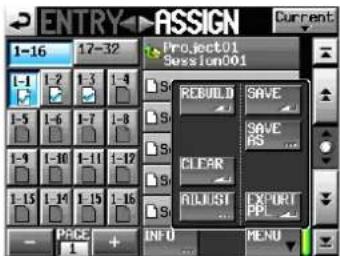 ENTRY ASSIGN Current Project01 Session001 REBUILD SAVE SAVE RS... CLEAR RUSTS EXPORT PPI... PRICE INFO MENU