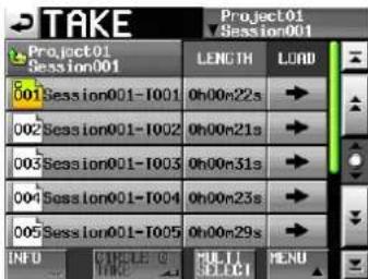 TASCAM HS-4000 - Die Takeauswahlseite - 1