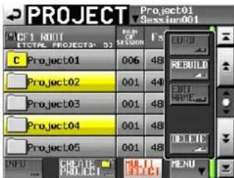 PROJECT Project01 Session001 C Project01 006 48 Project02 001 44 Project03 001 48 Project04 001 48 Project05 001 48 CRETE PROJECT MULTI EFFECT MENU