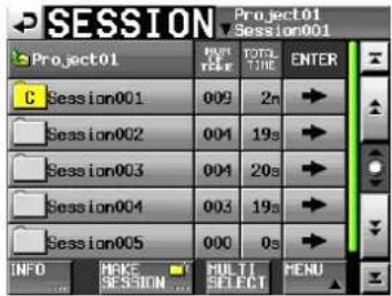 SESSION Project01 Session001 Project01 HKEY TITLE TONE ENTER C Session001 009 2n Session002 004 19s Session003 004 20s Session004 003 19s Session005 000 0s INFO MAKE SESSION MULTI SELECT MENU