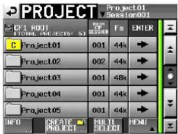PROJECT Project01 Session001 CF1 001 TOTAL PROJECTS: 51 FROM OF SELLER F's ENTER C Project01 001 44k Project02 002 44k Project03 001 48k Project04 001 44k Project05 001 44k INFO CREATE PROJ.ECT MULTI SELECT MENU