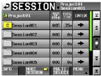SESSION Project01 Session001 Project01 FROM TIME TOTAL LINE ENTER C Session001 005 35s → Session002 000 0s → Session003 000 0s → Session004 000 0s → Session005 000 0s → INFO MAKE SESSION MULTI SELECT MENU