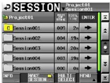 SESSION Project01 Session001 Project01 FIND YTIME TOTAL TIME ENTER C Session001 009 2n Session002 004 19s Session003 004 20s Session004 003 19s Session005 000 0s INFO MAKE SESSION MULTI SELECT MENU