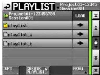 PLAYLIST Project01-123456789 Session001 Project01-123456789 Session001 LOAD playlist playlist_a playlist_b INFO CREDIE PLAYLIST MENU