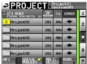 PROJECT Project01 Session001 CF1 R001 TOTAL PROJECTS: 53 FROM OF SESSION Fs ENTER C Project01 001 44k Project02 002 44k Project03 001 48k Project04 001 44k Project05 001 44k INFO CREATE MULTI MENU PROJECT MULTI SELECT