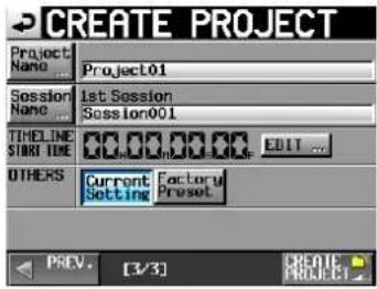 TASCAM HS-2000 - Ein neues Projekt erstellen - 3