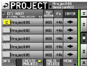 PROJECT Project01 CF1 ROOT Project01 Session001 TOTAL PROJECTS 51 C Project01 001 44k Project02 002 44k Project03 001 48k Project04 001 44k Project05 001 44k INFO CREATE MULTI MENU PROJECT SELECT