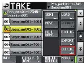 TAKE Project01-12345 Session001 001 Session001-T001 002 Session001-T002 003 Session001-T003 004 Session001-T004 005 Session001-T005 INFO CIRCLE O LISTI SELECT MENU