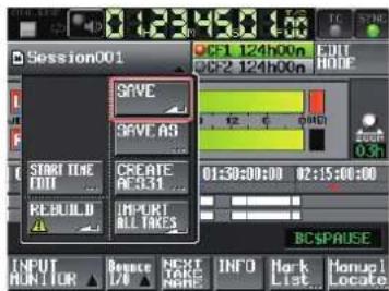 Session001 SAVE SAVE AS CREATE REBUILD IMPORT ALL TAKES 01:30:00:00 02:15:00:00 BCSPAUSE INPUT HUNTOR ▲ Bounce 1/0 ▲ NEXT TAKE NAME INFO Mark List Manup1 Locate