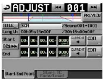 ADJUST 001 PREVIEW TITLE: BDN /Scene001=1001 Length: 00h05s15m00F /00h15s00m00F Start: 00r 00n 00s 00r 0000 End: 00r 00n 00s 00r 0000 Start End Point: Start TC Factor/Start