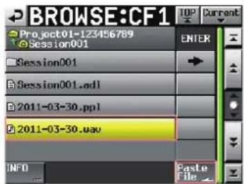 BROWSE:CF1 Project01-123456789 Session001 Session001 Session001.odl 2011-03-30.ppl 2011-03-30.uav INFO Paste File