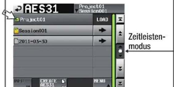AES31 Project01 Session001 Project01 LOAD Session001 2011-05-30 ZEitleisten- modus CREATE AES31 MENU