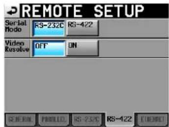 TASCAM HS-2000 - Die Registerkarte RS-422 - 1