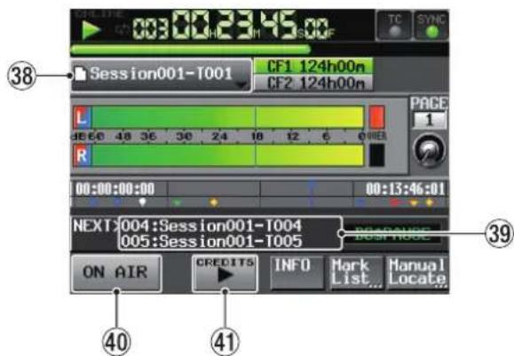 00:00:23:45.00 Session001-T001 CF1 124h00n CF2 124h00n L 48 60 48 36 30 24 18 12 6 0 R PAGE 00:00:00:00 00:13:46:01 NEXT:004:Session001-T004 005:Session001-T005 CREDITS INFO Mark List... Manual Locate. ON AIR CREDITS 40 41 39