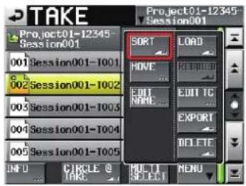 TAKE Project01-12345 Session001 001 Session001-1001 002 Session001-1002 003 Session001-1003 004 Session001-1004 005 Session001-1005 IND CIRCLE @ TAKC SORT LOAD MOVE REDUCED EDIT NC NOM EXPORT DELETE MENU
