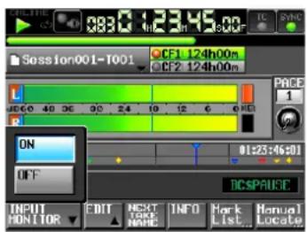 TASCAM HS-2000 - Tippen Sie auf der Hauptseite auf die Schaltfläche INPUT MONITOR. - 1