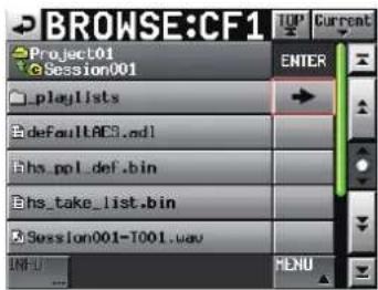 BROWSE:CF1 Project01 Session001 playlists defaultACS.ind hs_pol_def.bin hs_take_list.bin Session001-TO01.wav MENU