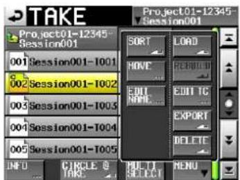 TAKE Project01-12345 Session001 001 Session001-1001 002 Session001-1002 003 Session001-1003 004 Session001-1004 005 Session001-1005 INFO CIRCLE @ TAKE MULTI SELECT MENU