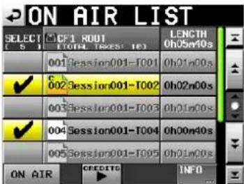 TASCAM HS-2000 - Tippen Sie auf die SELECT-Schaltflächen am linken Rand, um Dateien mit einem Haken zu markieren. - 1