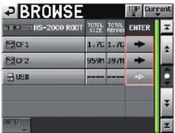 BROWSE HS-2000 ROOT TOTAL SIZE TOTAL REPAIR ENTER CF1 1.7C 1.7C CF2 959M 397M USB ---- ----