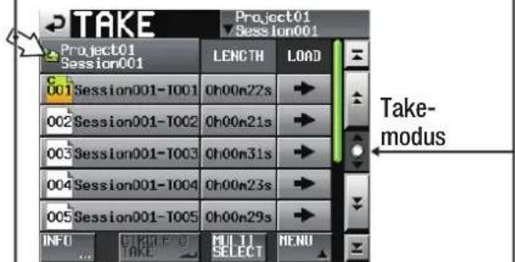 P-TAKE Project01 Session001 LENGTH LOAD 001 Session001-T001 Oh00n22s 002 Session001-T002 Oh00n21s 003 Session001-T003 Oh00n31s 004 Session001-T004 Oh00n23s 005 Session001-T005 Oh00n29s INFO CIRCUPTO TAKE MULI SELECT MENU Take- modus
