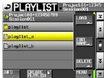 PLAYLIST Project01-123456789 Session001 playlist playlist_a playlist_b INFO CREDIE PLAY BSI MENU