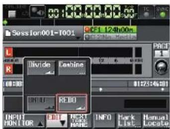 TASCAM HS-2000 - Einen rückgängig gemachten Bearbeitungs- vorgang wiederherstellen (REDO) - 1