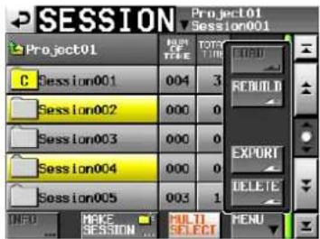 SESSION Project01 Session001 Project01 C Session001 004 3 Sess lon002 000 0 Sess lon003 000 0 Session004 000 0 Session005 003 1 NEW MAKE MULTI MENU SESSION SELECT