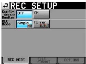 TASCAM HS-2000 - Tippen Sie auf die REC SETUP-Schaltfläche. - 1