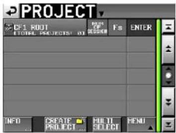 PROJECT CF1 ROOT TOTAL PROJECTS: 01 HIGH OF SESSION Fs ENTER INFO CREATE PROJECT MULTI SELECT MENU