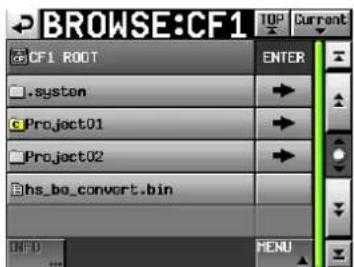 BROWSE:CF1 CF1 ROOT .systen Project01 Project02 hs_bo_convert.bin MENU