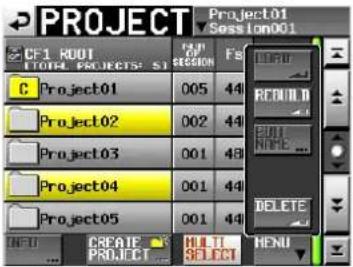 PROJECT Project01 Sesslon001 CF1 ROOT TOTAL PROJECTS: 51 C Project01 005 44 Project02 002 44 Project03 001 48 Project04 001 44 Project05 001 44 CREATE PROJECT MULTI SELECT