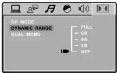 OP MODE DYNAMIC RANGE DUAL MONO FULL - 6/8 - 4/8 - 2/8 OFF