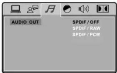 AUDIO OUT SPDIF / OFF SPDIF / RAW SPDIF / PCM