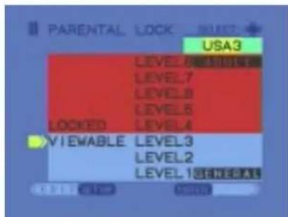 PARENTAL LOCK USA3 LEVEL 6 LEVEL 7 LEVEL 8 LEVEL 5 LOCKED LEVEL 4 VIEWABLE LEVEL 3 LEVEL 2 LEVEL 1 GENERAL