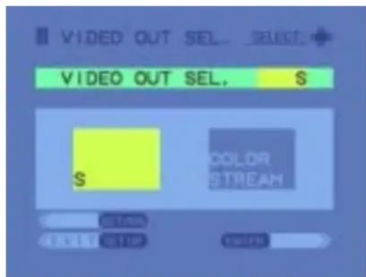 VIDEO OUT SEL. SELECT VIDEO OUT SEL. S COLOR STREAM START SELL OK Finish