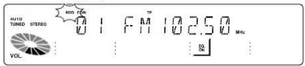 AUTO TUNED STEREO RDS FOR 0 1 FM 102.50 MHz VOL. EQ ON