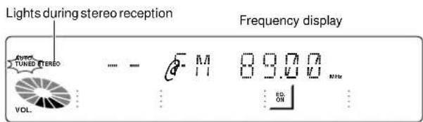 Lights during stereo reception Frequency display Audi TUNED STEREO VOL. M 89.00 MHz EON