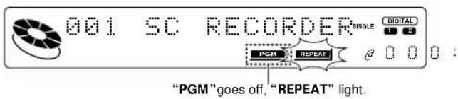 001 SC RECORDER SINGLE DIGITAL PGM REPEAT "PGM" goes off, "REPEAT" light.