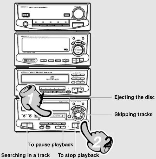 Ejecting the disc Skipping tracks To pause playback Searching in a track To stop playback