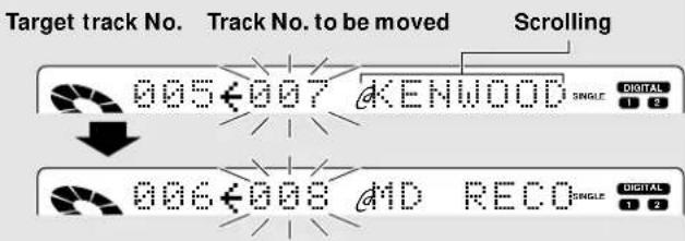 Target track No. Track No. to be moved Scrolling 005€007 KENWOOD SINGLE DIGITAL 006€008 MD RECO SINGLE DIGITAL