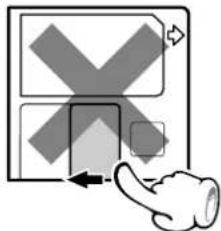Diagram showing a hand pointing at a button with an X symbol, likely illustrating a UI or action interface.