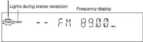 Lights during stereo reception Frequency display TUNED STEREO -- F M 89.00 MHz