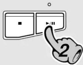 Diagram showing a hand pointing at a button labeled '2' with a square and double vertical indicators, likely indicating a step or state.