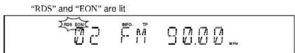 "RDS" and "EON" are lit RDS EON 02 F11 TP 90.00 MHz