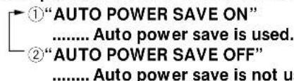 ①"AUTO POWER SAVE ON" ...... Auto power save is used. ②"AUTO POWER SAVE OFF" ...... Auto power save is not us