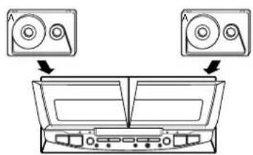 Diagram showing two cameras above an open screen, illustrating the use of a device to interact or download.