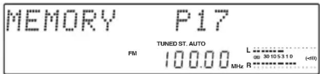 MEMORY P17 FM TUNED ST. AUTO L 100.00 MHz R 30 10 5 3 1 0 (-dB)