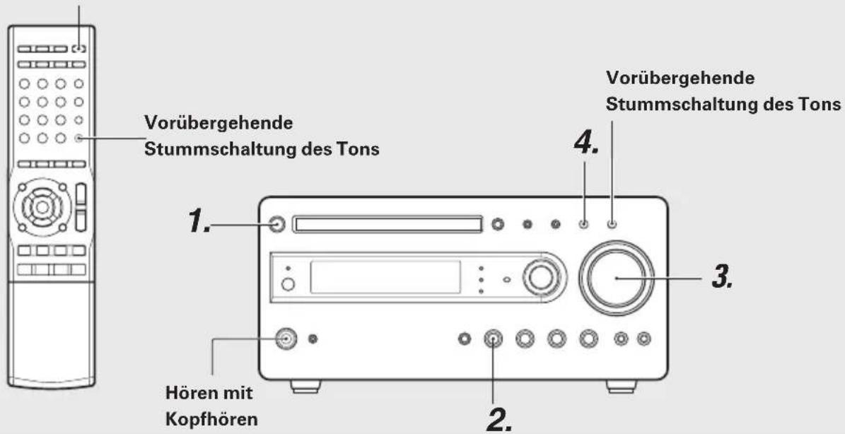 Vorübergehende Stummschaltung des Tons Vorübergehende Stummschaltung des Tons 1. 3. 4. 2. Hören mit Kopfhören