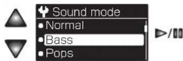 Sound mode • Normal • Bass • Pops